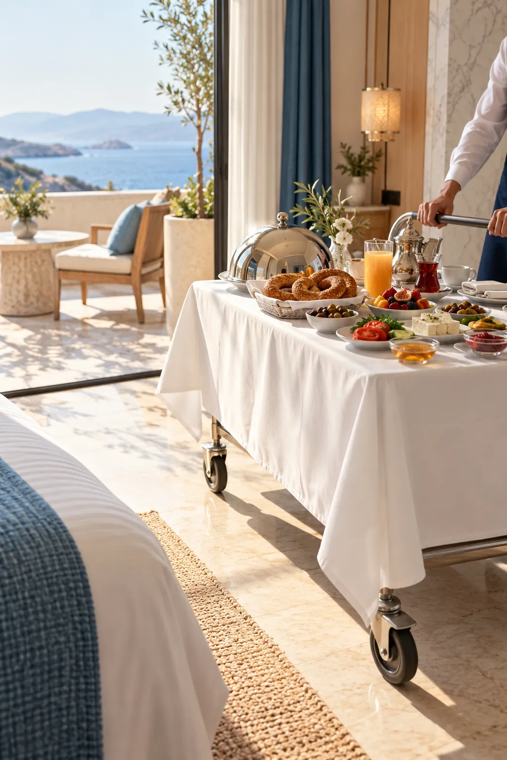 Otel odasına servis arabasıyla getirilen oda servisi